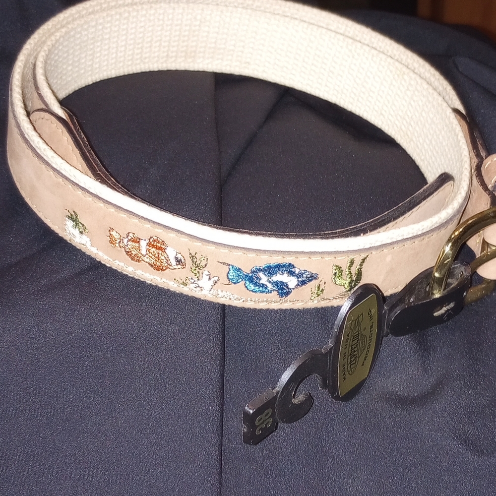 NWT Zeppelin Leather Belt with Embroidered Fish Details Size 38